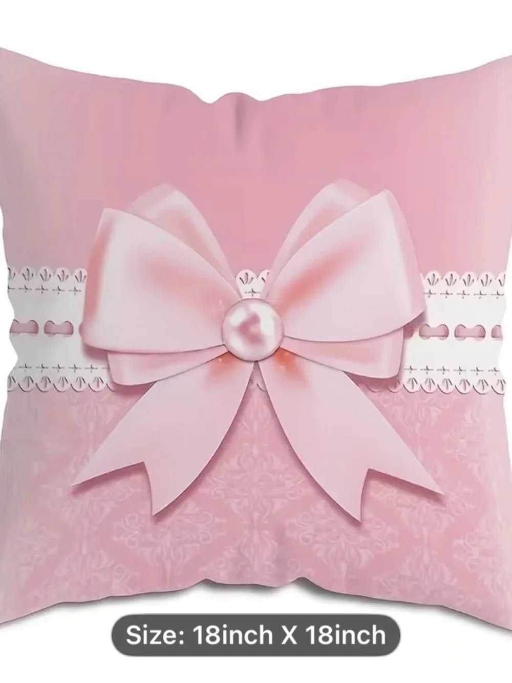 Pink Decorative Pillow with Ribbon Bow COVER - Picture 2 of 3